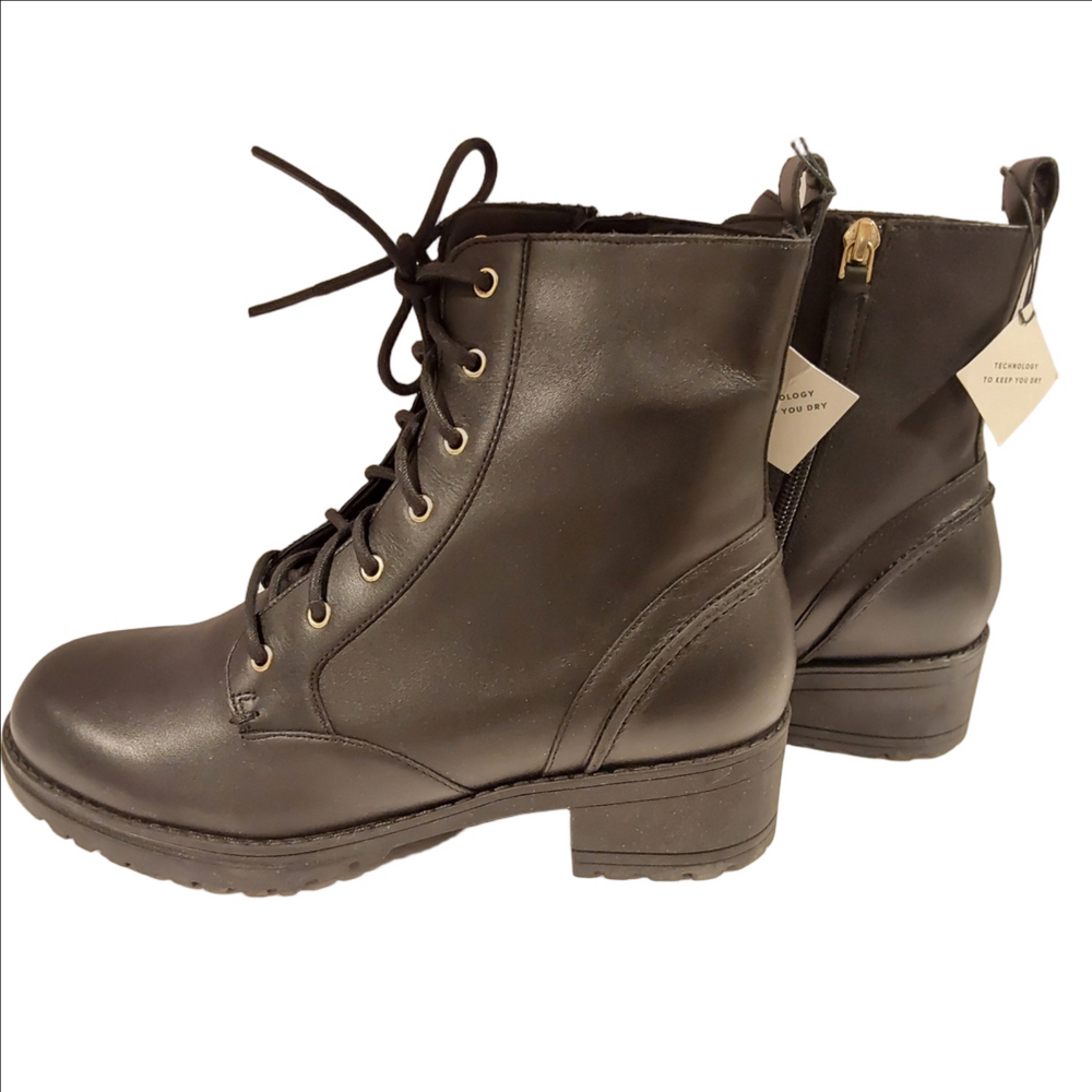 Cole Haan Camea Black Leather Combat Boots 7.5B